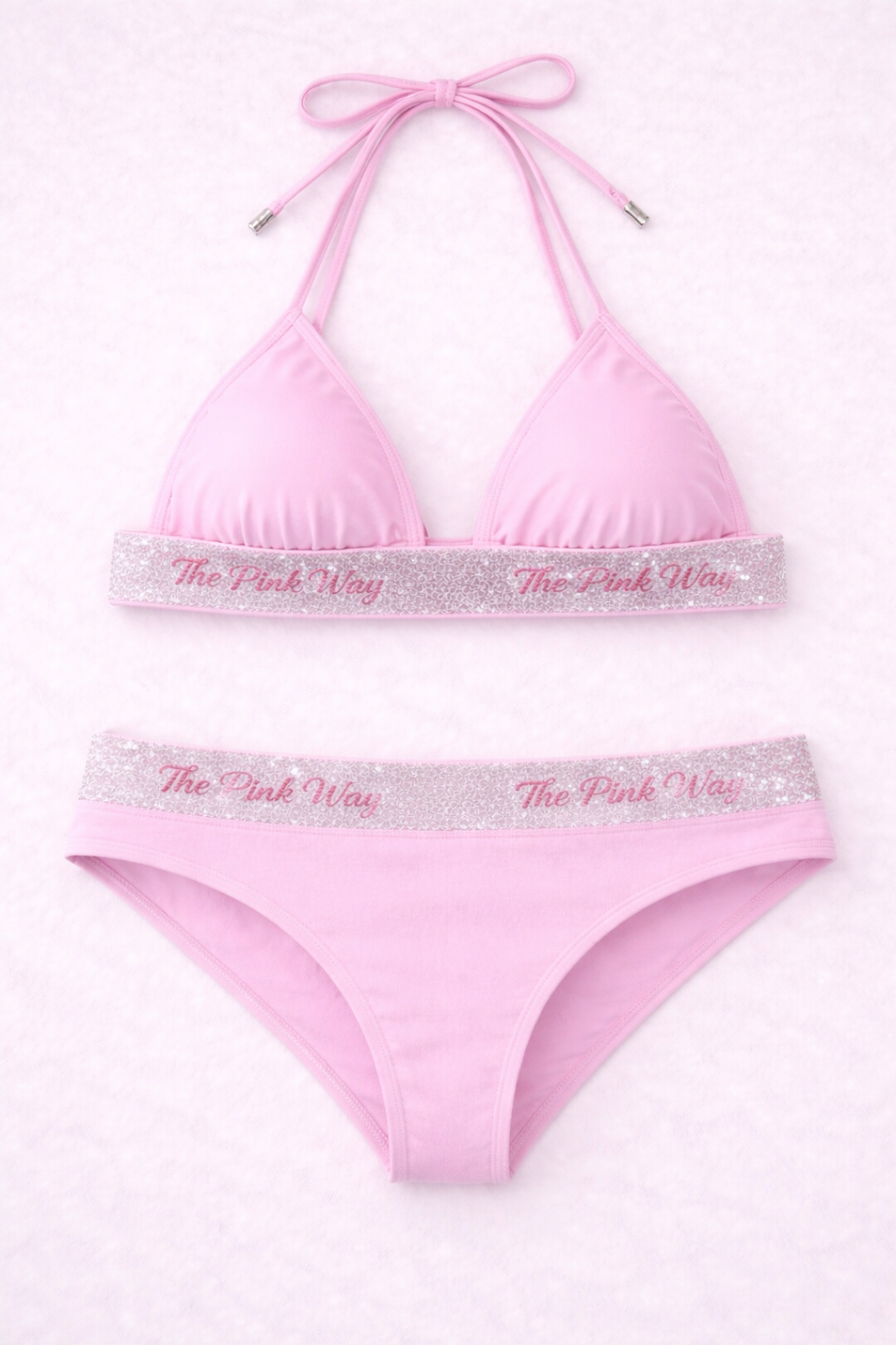 The Pink Way High Shine Band Bikini Set