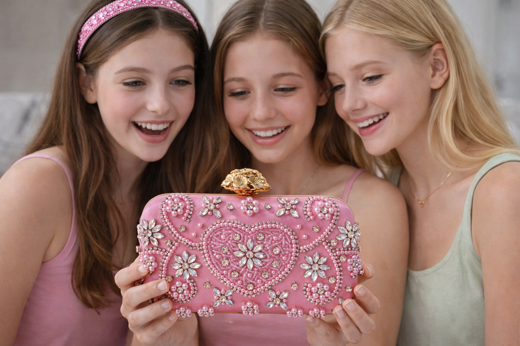 Pink Diamanté Embellished Clutch Bag