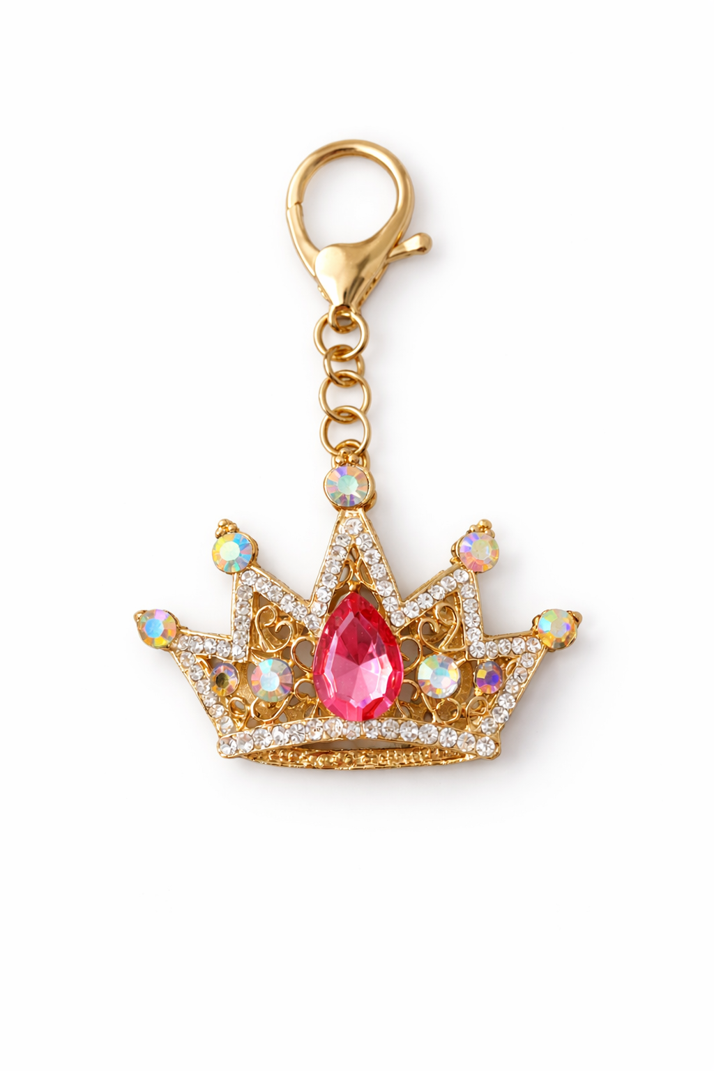 Pink, Gold & Diamanté Crown Key Chain