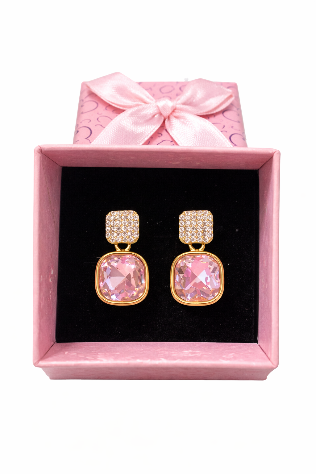 Pink Diamanté Square Earrings