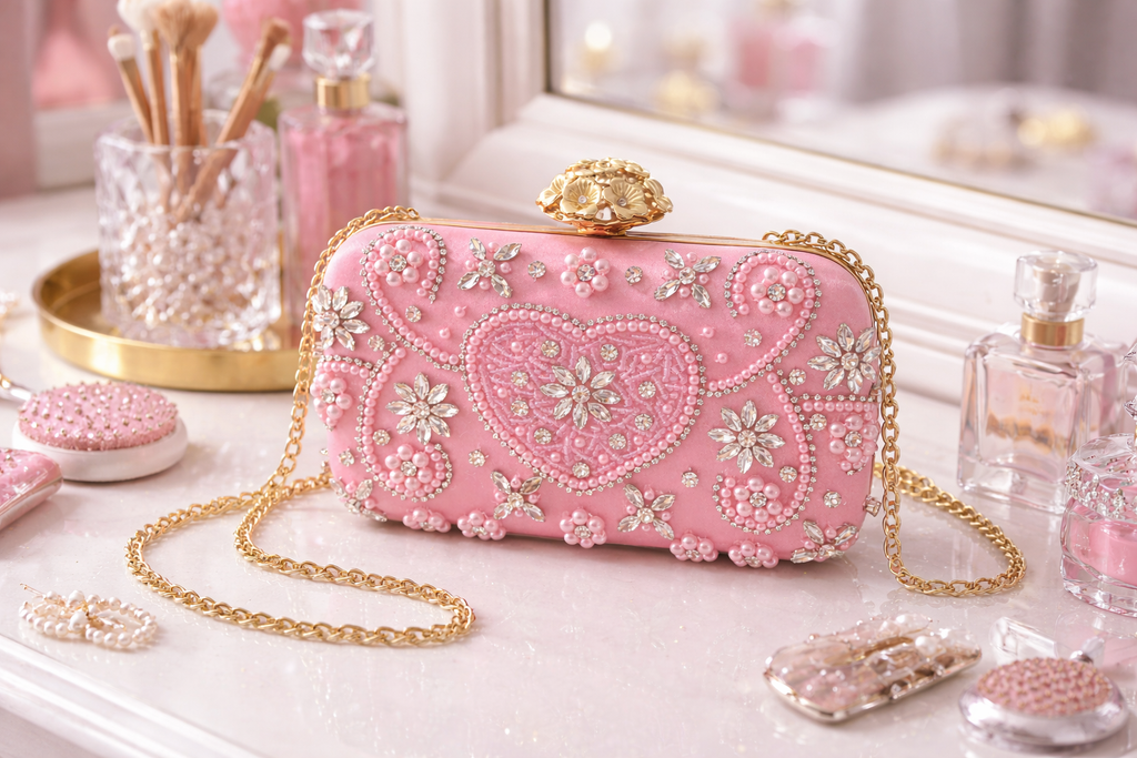 Pink Diamanté Embellished Clutch Bag