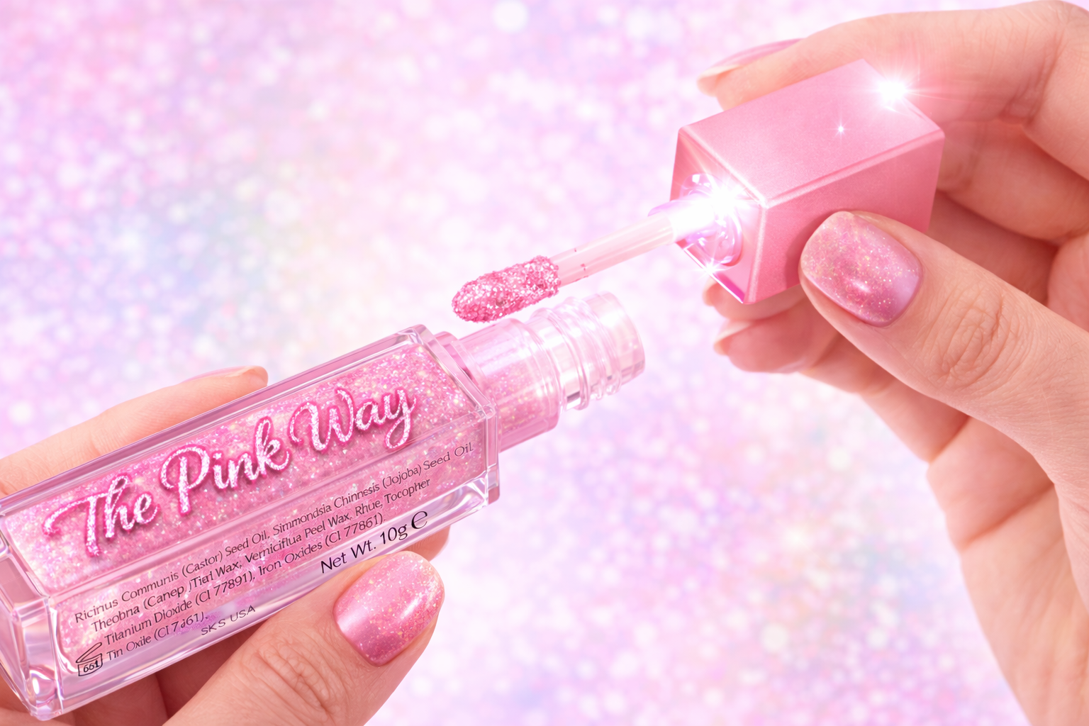 Pink Strawberry High Shine Glitter Lip Gloss