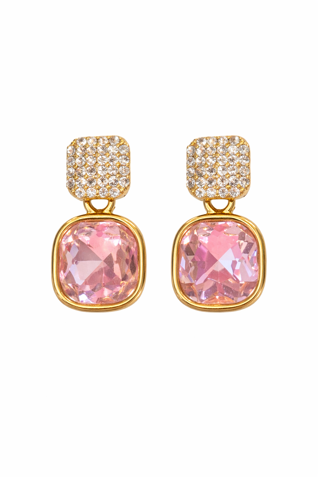 Pink Diamanté Square Earrings