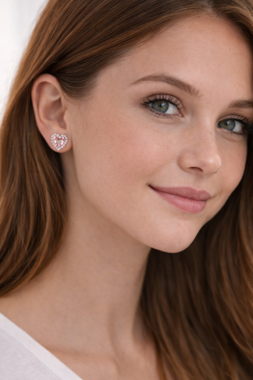 Pink Crystal Heart Diamanté Studs