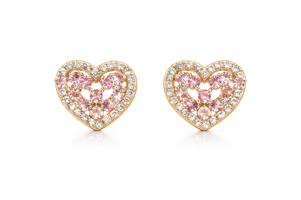 Pink Crystal Heart Diamanté Studs