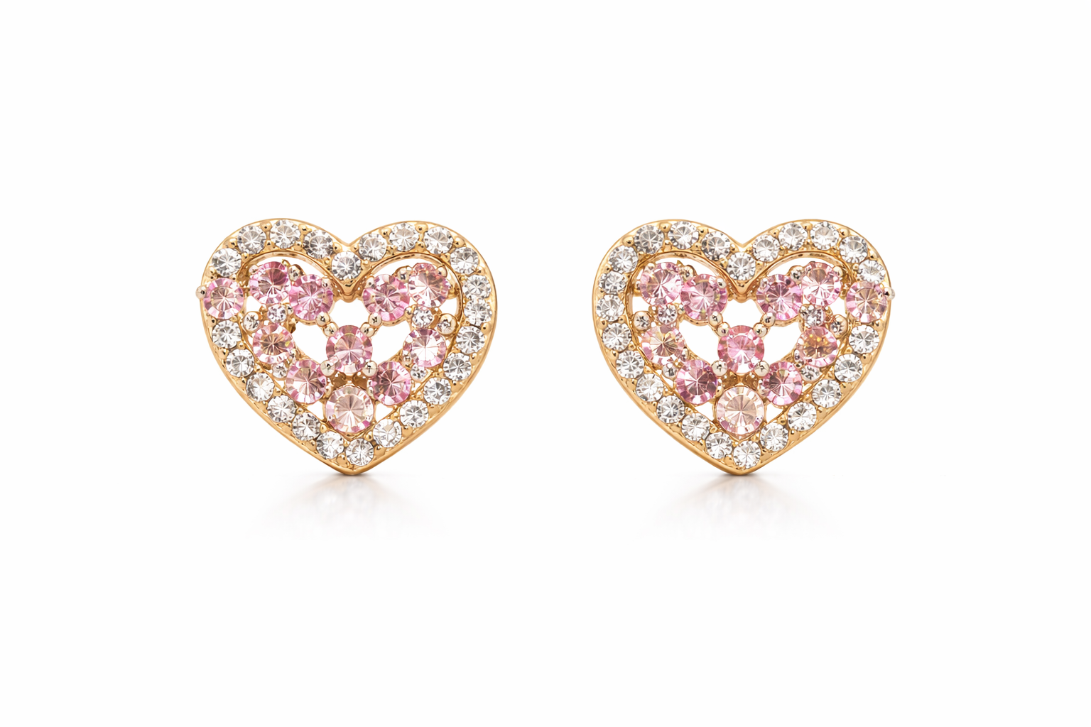Pink Crystal Heart Diamanté Studs