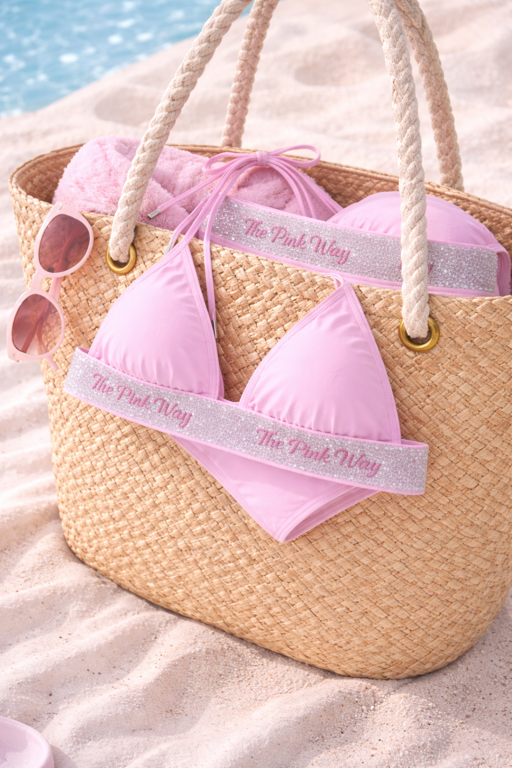 The Pink Way High Shine Band Bikini Set