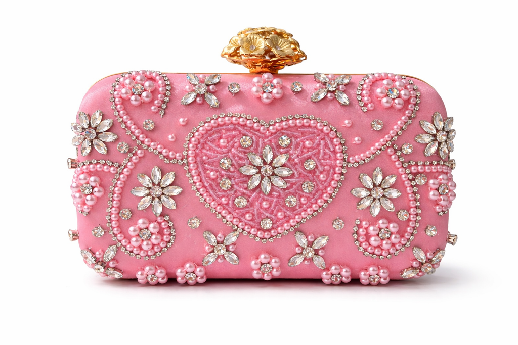 Pink Diamanté Embellished Clutch Bag