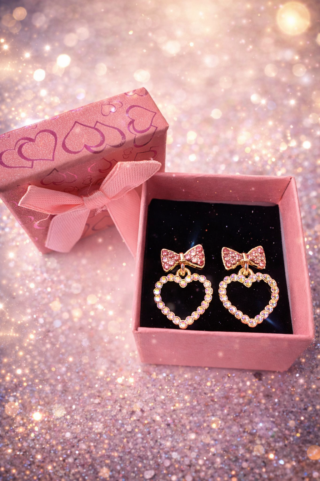 “The Heart Never Forgets” Pink Diamanté Earrings