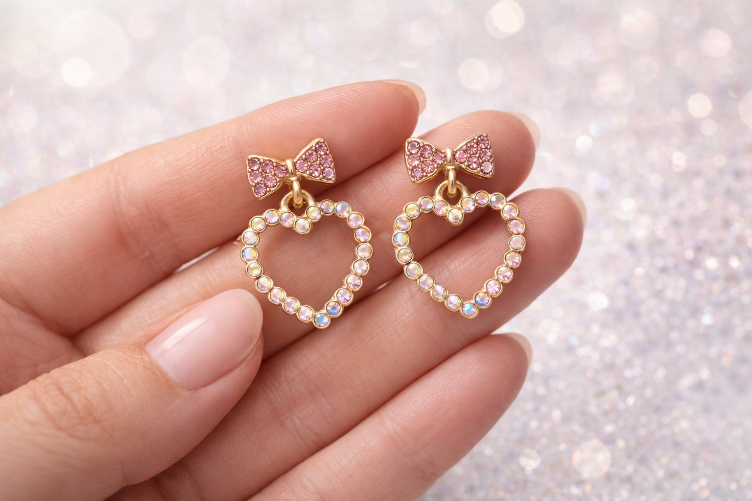 “The Heart Never Forgets” Pink Diamanté Earrings