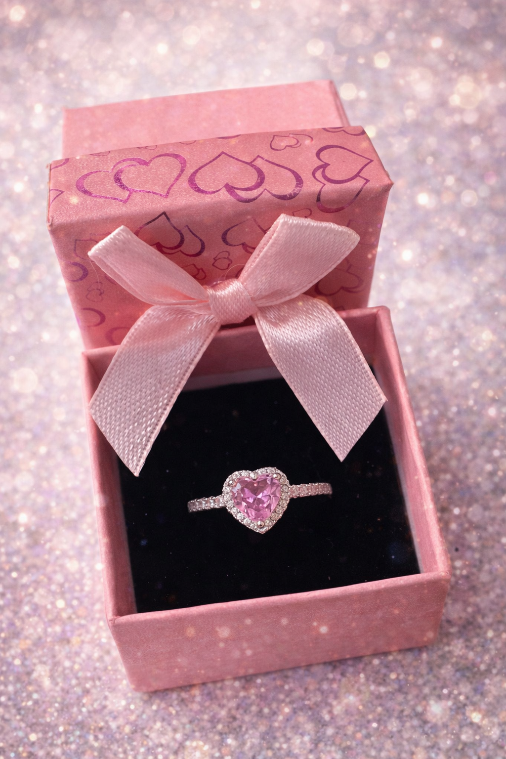 Pink Heart Diamanté Ring