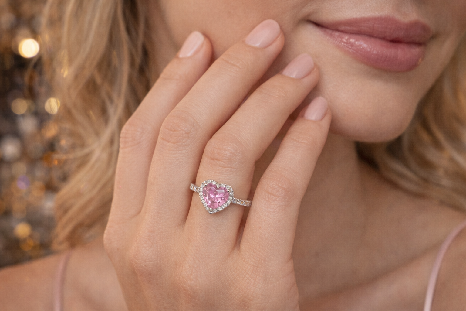 Pink Heart Diamanté Ring