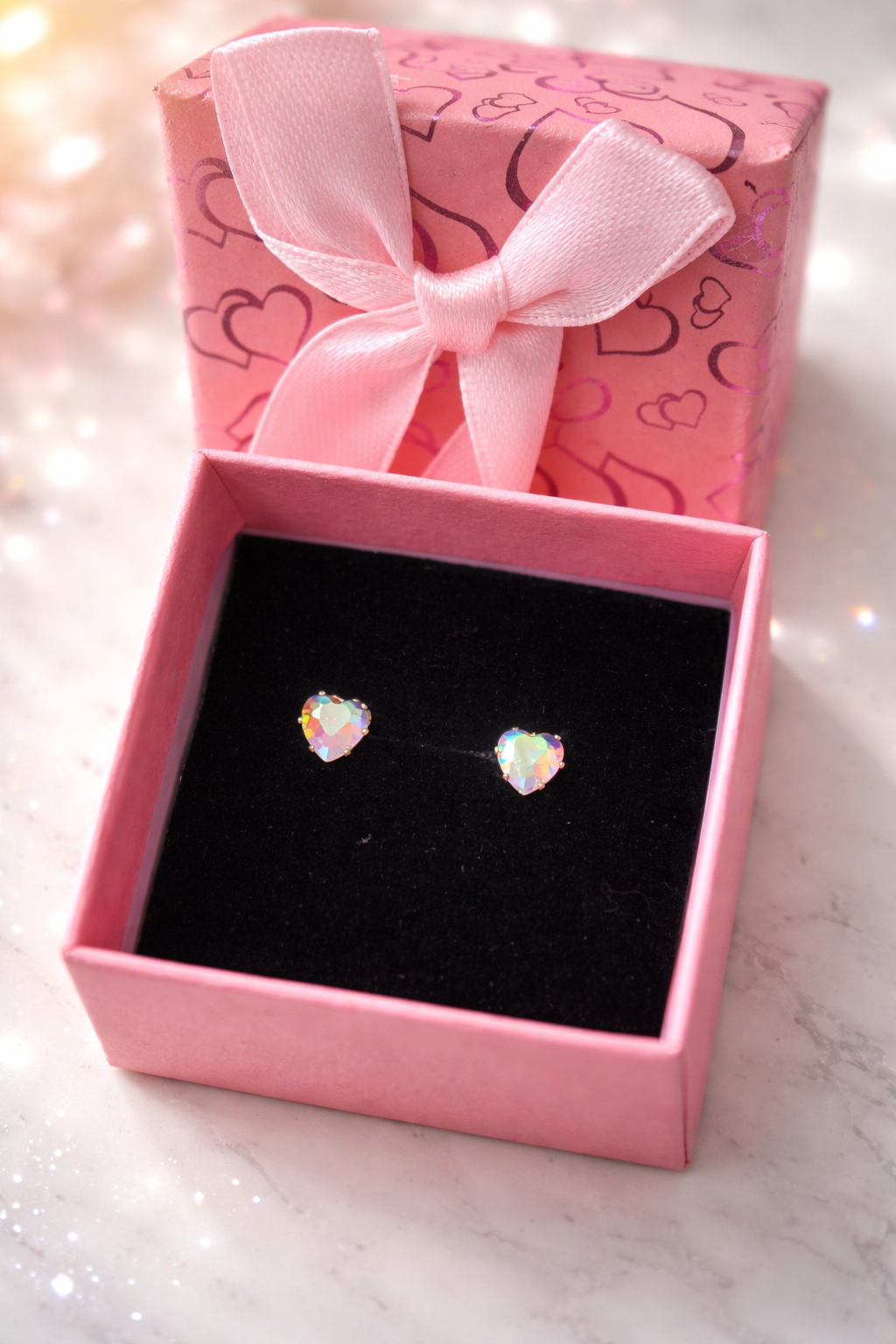 Pink Heart Shaped Diamante Earrings