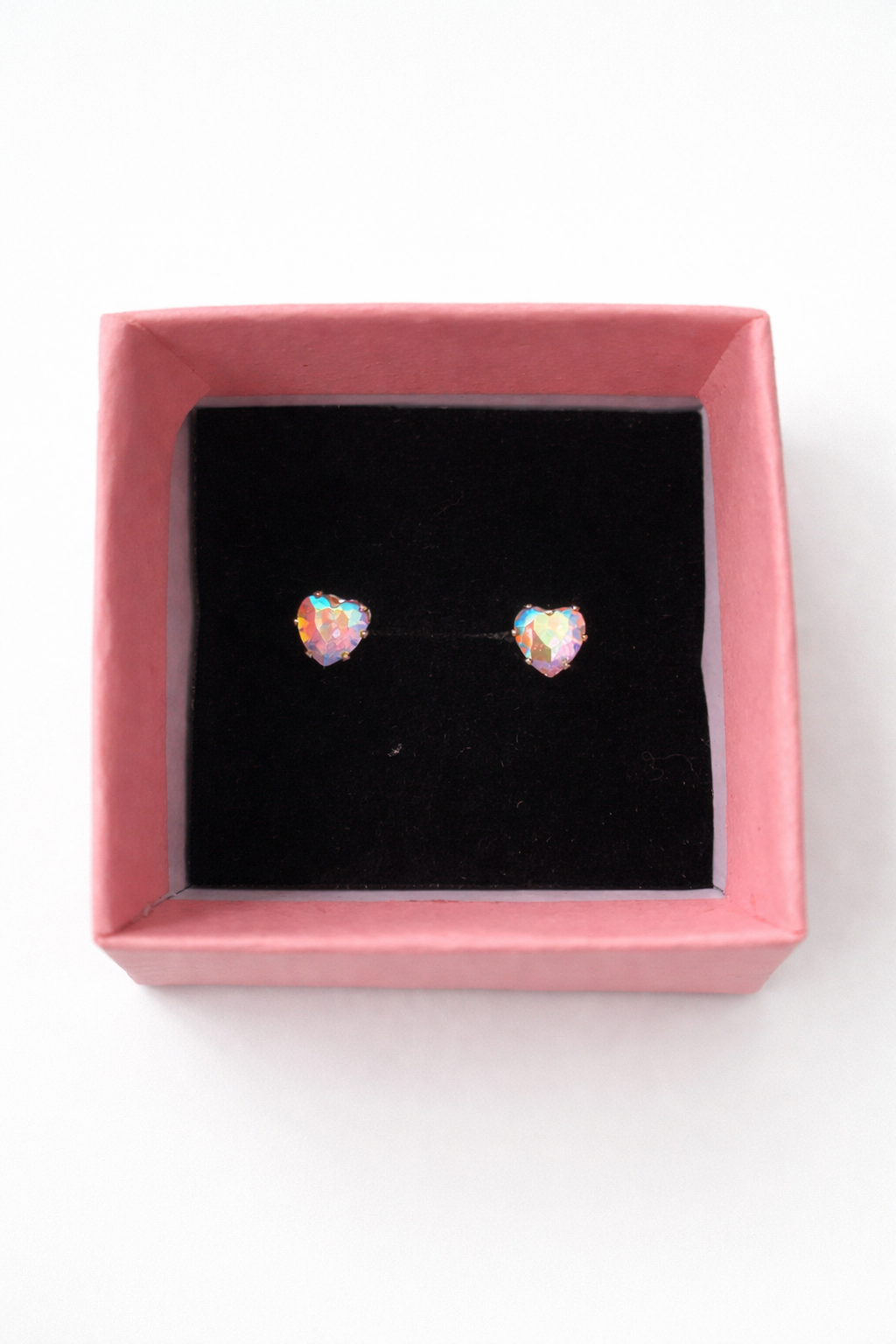 Pink Heart Shaped Diamante Earrings